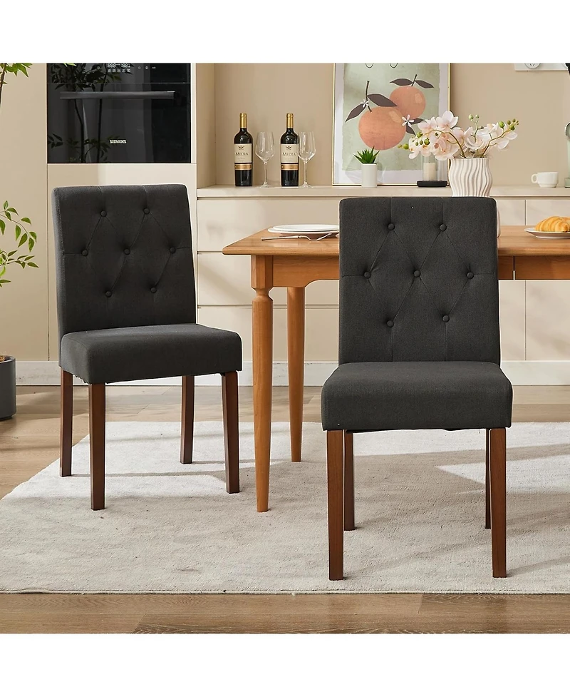 gaomon Parsons Button Tufted Dining Chairs Set Upholstered Fabric Chairs with Wood Legs