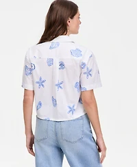 On 34th Women's Cotton Two-Tone Embroidered Eyelet Short-Sleeve Shirt, Macy's Exclusive