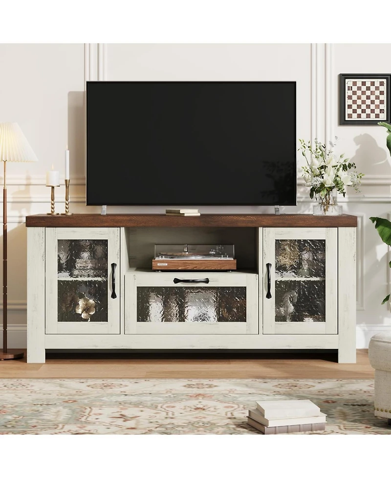 gaomon Tv Stand for 65 Inch Tv, Farmhouse Entertainment Center with Acrylic Door Storage Cabinet & Adjustable Shelves