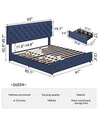 gaomon Queen Bed Frame with Adjustable Headboard & 4 Xl Drawers, Linen Upholstered, Wood Slats, 1000lb Capacity, No Box Spring