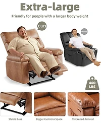 gaomon Oversized Wide Recliner Chair - Heat and Massage, Pu Leather Extra Wide Manual Recliner for Adults, Large Lazy Chair