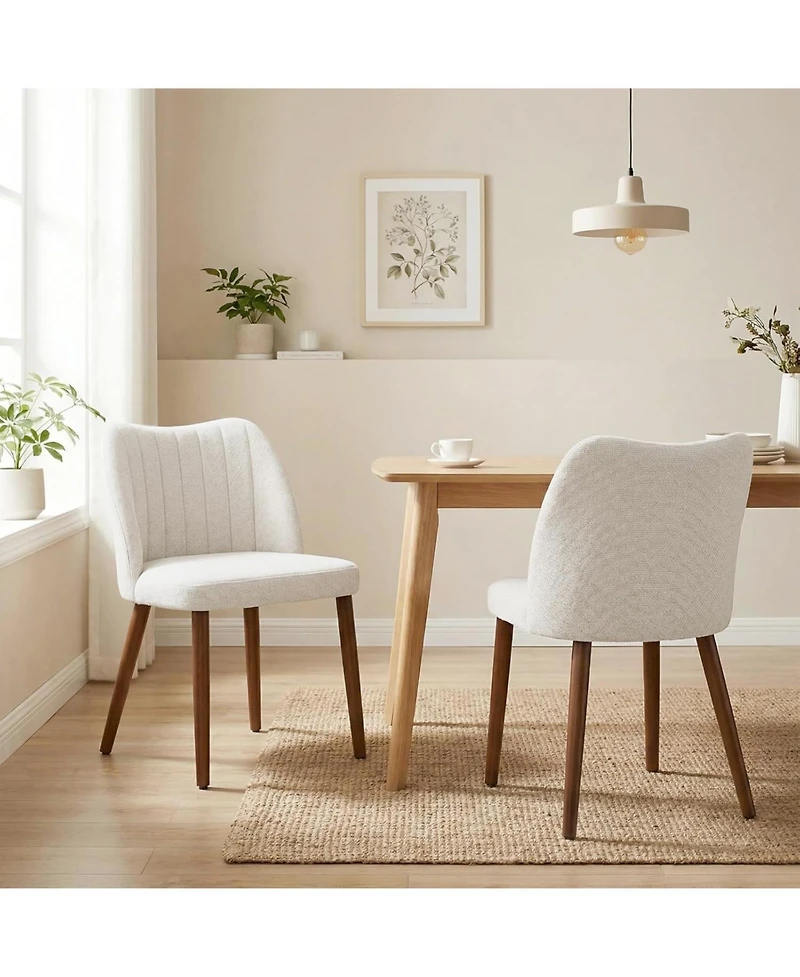 gaomon Wooden Dining Chairs Set of 6,Upholstered Dining Chairs Modern Fabric Kitchen Chairs with Back for Kitchen,White