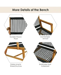 Gymax Wooden Rope Bench Loveseat Patio Garden Outdoor w/ Backrest and Armrest