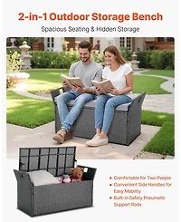 Gouun Pe Rattan Outdoor Storage Bench for Two with Cushion