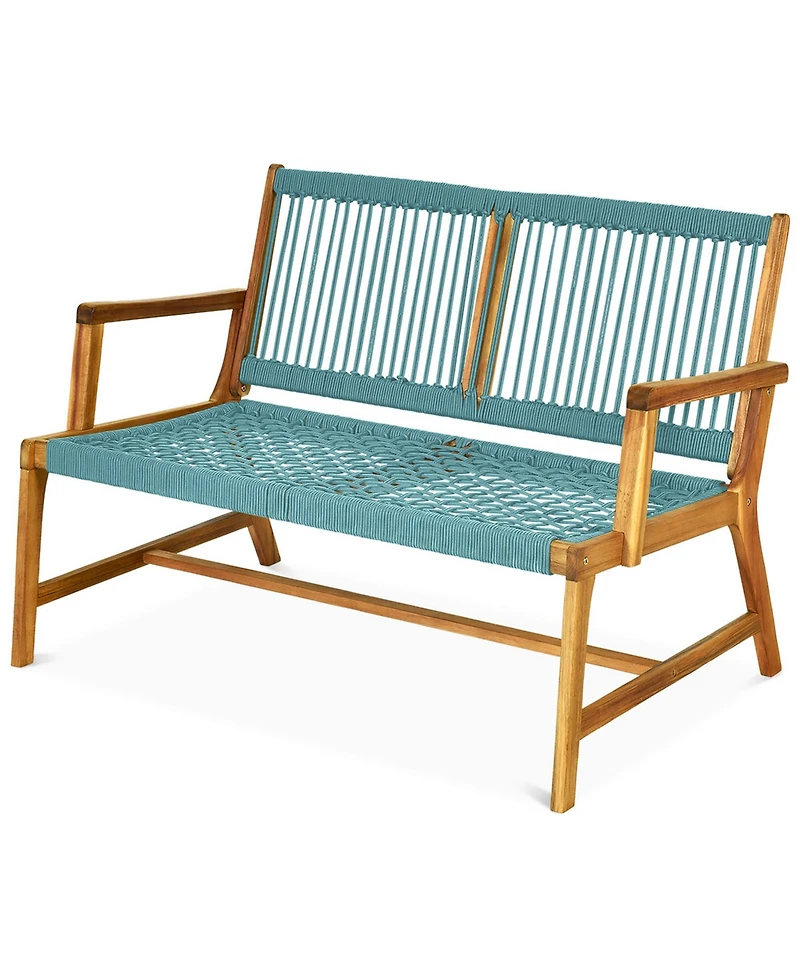 Gymax Wooden Rope Bench Loveseat Patio Garden Outdoor w/ Backrest and Armrest
