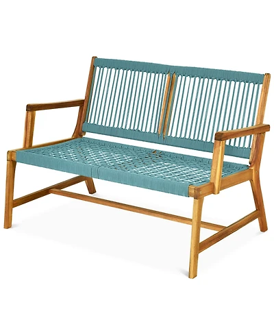 Gymax Wooden Rope Bench Loveseat Patio Garden Outdoor w/ Backrest and Armrest