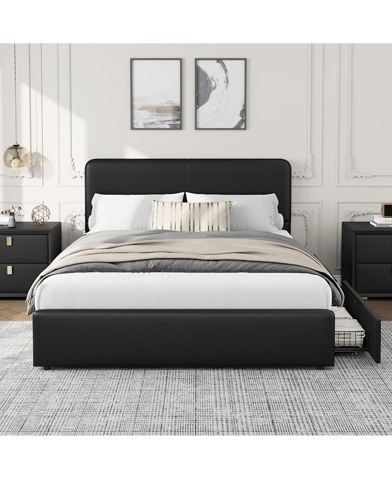 gaomon Full Size Double Drawer Soft Bag Bed, Pu Upholstered Bed with Spacious Storage, Soft and Comfortable Mattress, No Box Spring Needed