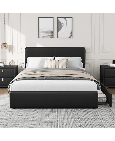 gaomon Full Size Double Drawer Soft Bag Bed, Pu Upholstered Bed with Spacious Storage, Soft and Comfortable Mattress, No Box Spring Needed