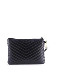 Pre-Owned Saint Laurent Small Classic Monogram Wristlet Pouch Matelasse Chevron Leather