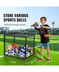 Mecale Rolling Sports Ball Storage Cart with Double Lid, Steel Equipment Organizer for Garage and Gym