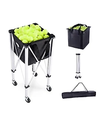 Mecale Tennis Ball Hopper Cart Holds 180 Balls, Aluminum Frame with Wheels and Removable Bag