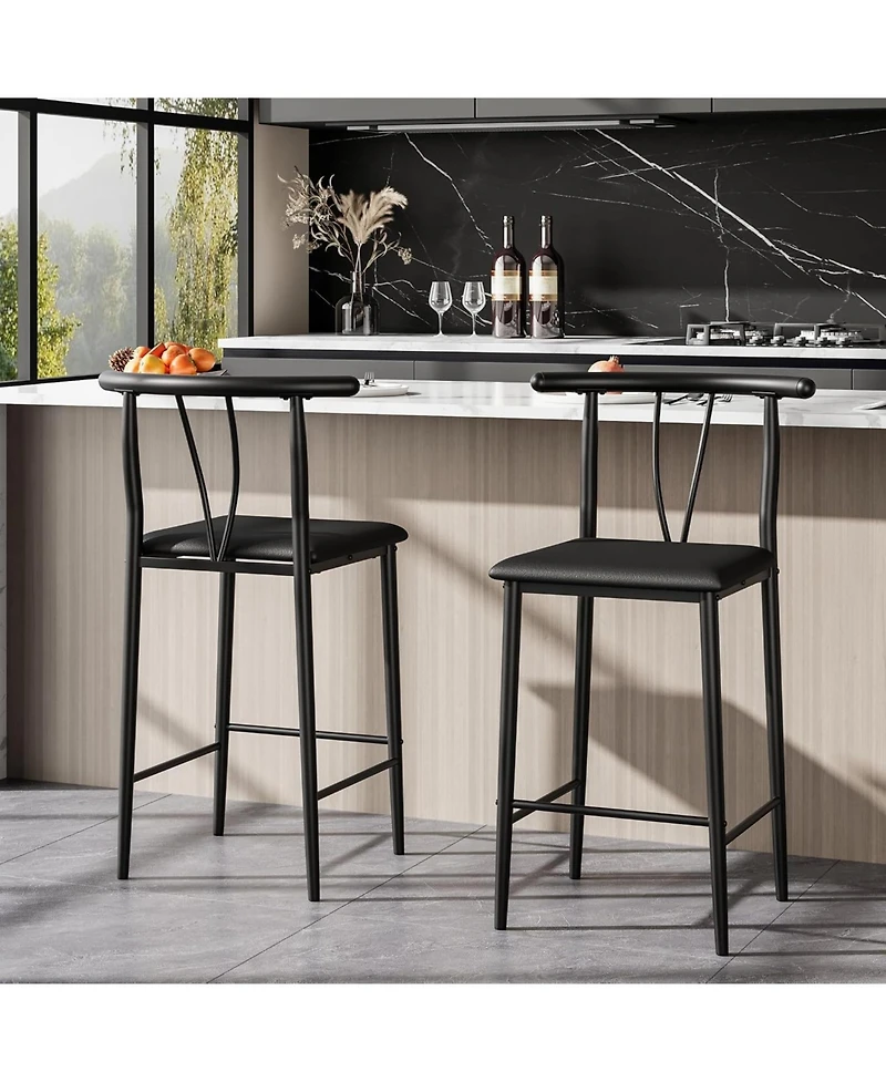 gaomon Bar Stools Set of 2 with Backrest and Footrest,Kitchen Barstools with Thick Cushion,25 in Counter Height Bar Stools,for Dining Room,Kitchen