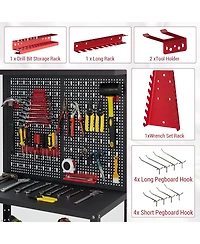 gaomon Heavy Duty Garage Workbench with Pegboard,32" Adjustable Garage Workbench with Tool Organizer,Industrial Metal Work Table with Shelves