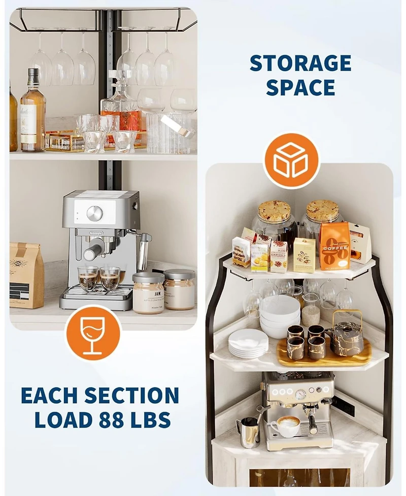 gaomon 72in Corner Wine Cabinet with Power Outlet, Industrial Wine Cabinet w/Led Strip&Glass Holder, 5 Tiers Liquor Cabinets Bar for Home, Small Space