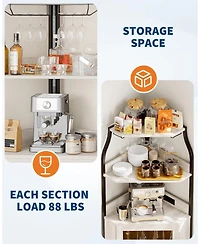 gaomon 72in Corner Wine Cabinet with Power Outlet, Industrial Wine Cabinet w/Led Strip&Glass Holder, 5 Tiers Liquor Cabinets Bar for Home, Small Space