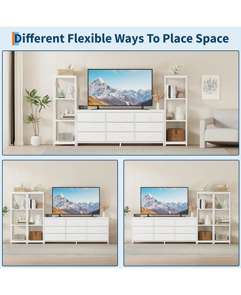 gaomon Tv Stand Dresser for 75 Inch Tv, Large Entertainment Center with Fabric Drawers & 4 Tier Storage Shelves