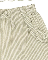 Rare Editions Baby Girls' Flutter Cap Sleeve Top and Stripe Olive Shorts, 2-Piece Set