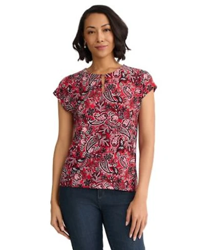 Jones New York Womens Short Sleeve Round Neck Printed Jersey Top