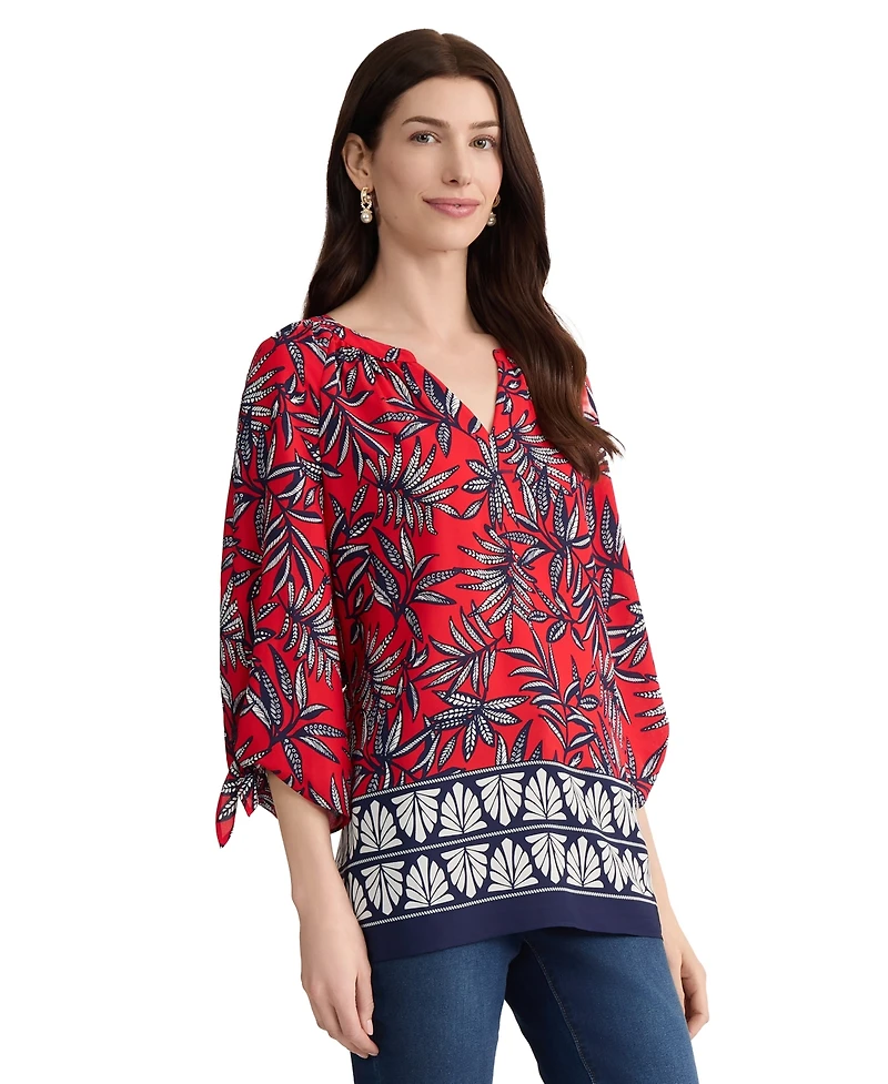 Jones New York Women's 3/4-Length Sleeve V-Neck Polyester Blouse