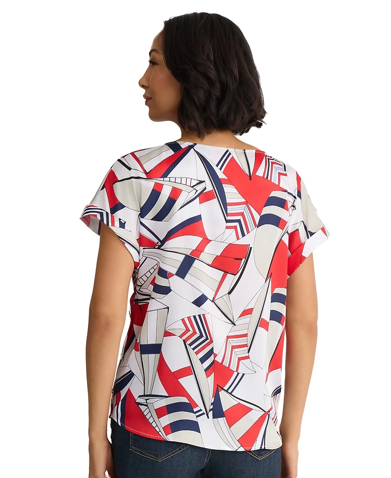 Jones New York Women's Short-Sleeve Polyester Printed Blouse