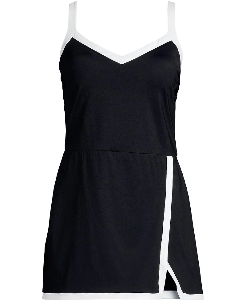 Lands' End Women's V-Neck Wrap Skirt Swim Dress