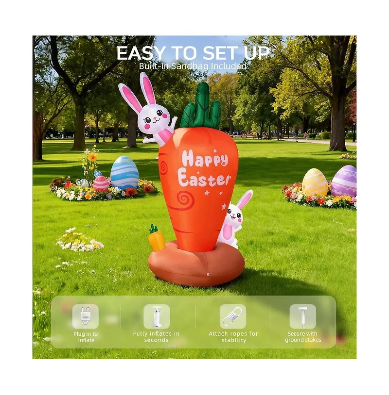 Hongge 7 ft Inflatable Easter Bunny with Led Lights and Carrot for Yard and Garden