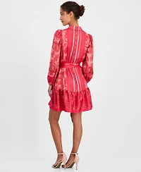 Anne Klein Women's Long-Sleeve Scarf-Print Twill Shirt-Dress