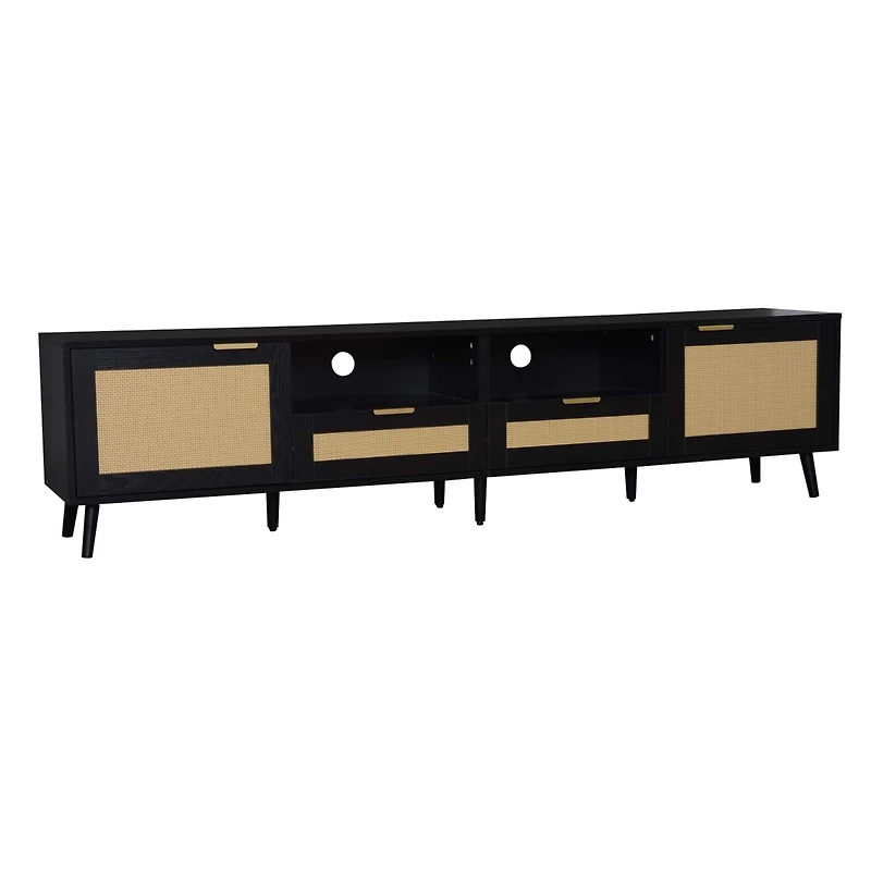 sumyeg 78.8" Cabinet With Storage Rattan Tv Stand & Open Shelf