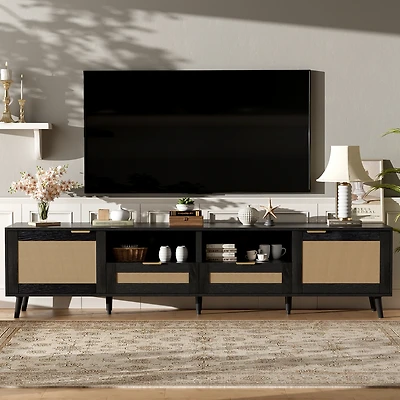 sumyeg 78.8" Cabinet With Storage Rattan Tv Stand & Open Shelf