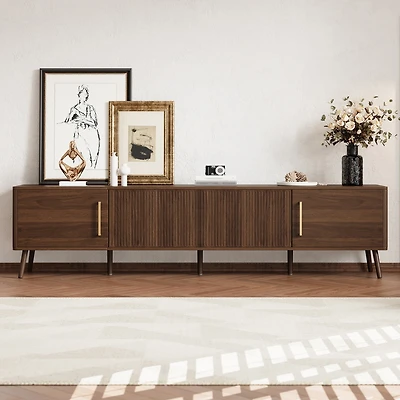 sumyeg 78 inch Modern Cabinet Tv Stand with Fluted Door & Cable Management, Soft-Closing Hinges, Solid Wood Legs