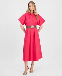 Anne Klein Women's Sateen Belted Shirtdress