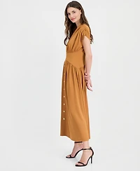 Anne Klein Women's V-Neck Ruched-Shoulder Jersey Dress