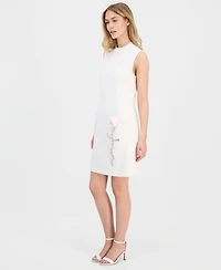 Anne Klein Women's Rose-Detail Mock-Neck Swing Dress