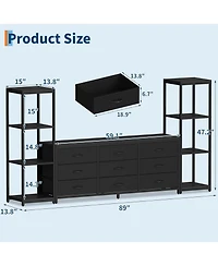 gaomon Tv Stand Dresser for 75 Inch Tv, Large Entertainment Center with Fabric Drawers & 4 Tier Storage Shelves