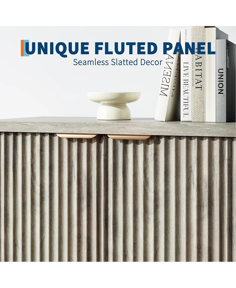 gaomon Fluted Buffet Sideboard Cabinet with Storage,2/4 Doors & Adjustable Shelf,Handle,Spacious Tabletop,Modern Wood Coffee Bar Console Table