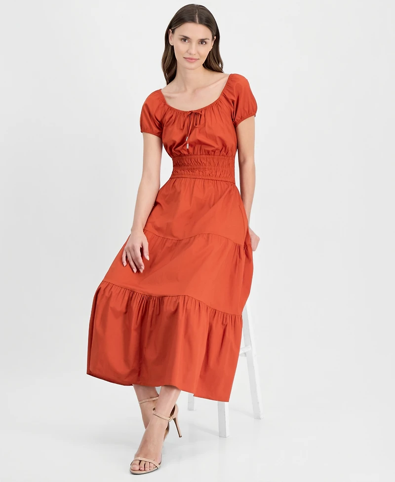 Anne Klein Women's Square-Neck Smocked Tiered Midi Dress