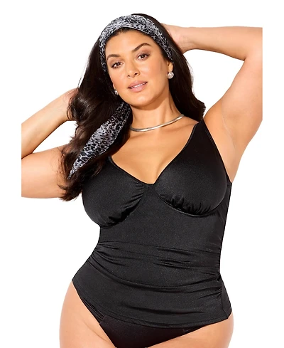 Swimsuits for All Women's Shimmer Contrast Trim Underwire Tankini Top