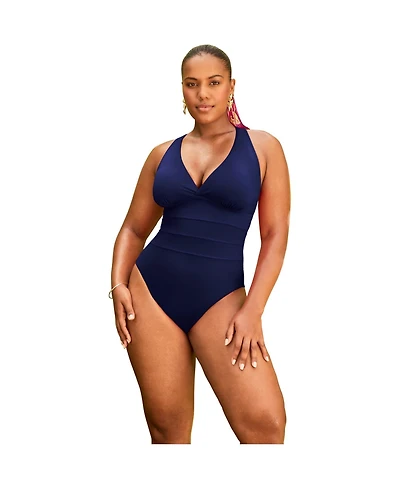 Swimsuits for All Women's Crossback V-Neck One Piece Swimsuit