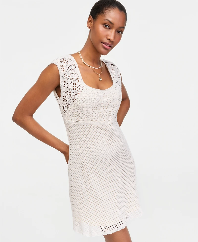 On 34th Women's Cotton Crochet Square-Neck Mini Dress, Macy's Exclusive