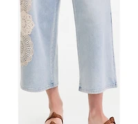 On 34th Women's Crochet Medallion High-Rise Wide-Leg Cropped Jeans, Macy's Exclusive