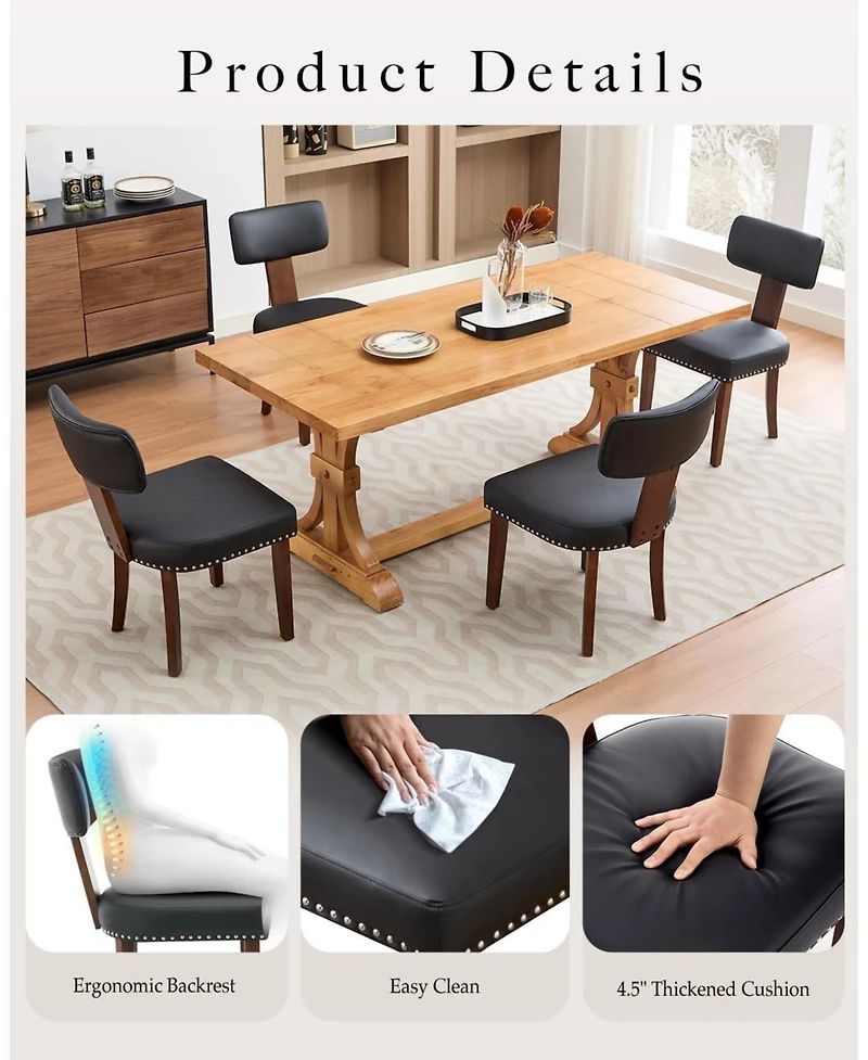 gaomon Leather Dining Chairs Set of 2, Upholstered Chairs with Curved Back & Wood Frame