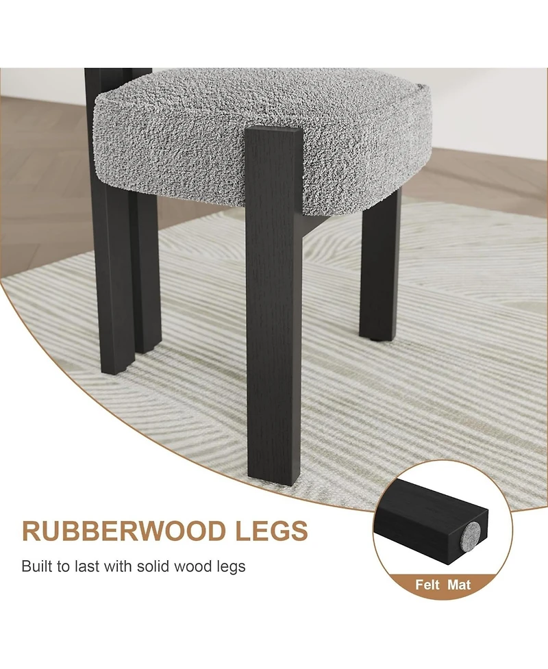 gaomon Boucle Dining Chairs Set of 6, Upholstered Kitchen Chairs with Curved Back & Wood Legs.