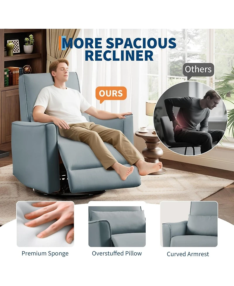 gaomon 360° Swivel Glider Recliner Chair, Upholstered Lounge Armchair for Nursery