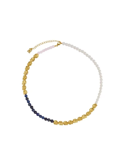 Ottoman Hands Waterproof Lapis and Pink Jade Beaded Necklace