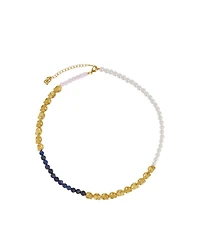 Ottoman Hands Waterproof Lapis and Pink Jade Beaded Necklace