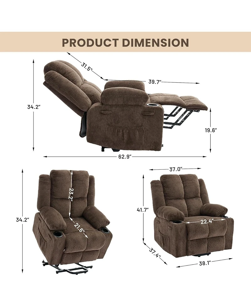 gaomon Oversized Power Lift Recliner Chair for Elderly,Adjustable Lay Flat Lift Chair Electric Recliner Chairs with Massage and Heat,for Living Room