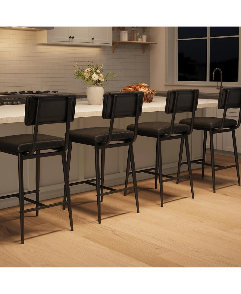 gaomon Bar Stools Set of 4, Counter Height Chairs with Back & Footrest, Thick Cushion & Metal Legs