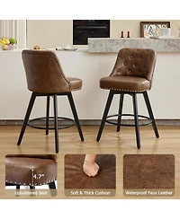 gaomon Counter Height Swivel Bar Stools Set of 2, Leather Upholstered with Wood Legs