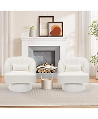 gaomon Swivel Barrel Accent Chair Set Teddy Fabric, Beige