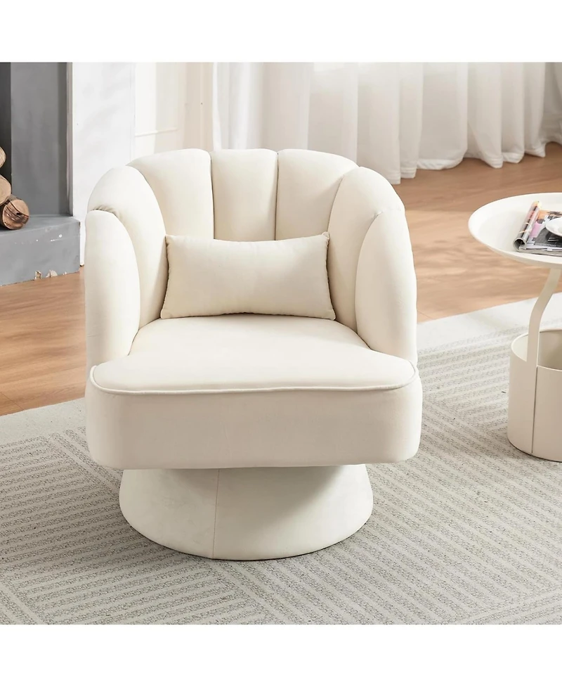 gaomon Modern Swivel Barrel Accent Chair, Velvet, Beige